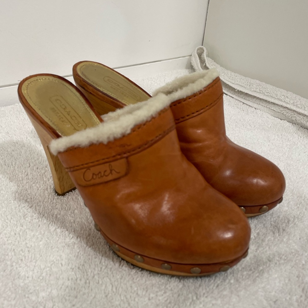 Coach Georgia Y2K Brown Leather Slip On Clogs/Mules Size 5.